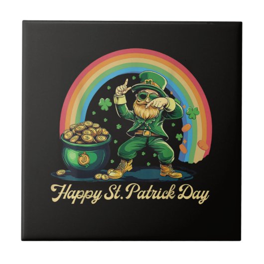 Frohen St. Patrick's Day Lustiger Leprechaun Fliese (Vorderseite)