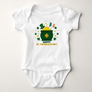 Frohen St. Patrick's Day mit Kleeblatt-Topf-Gold Baby Strampler