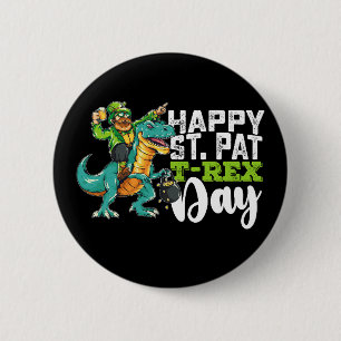 Frohen St. Patrick's Day Pat T Rex Dinosaur Button