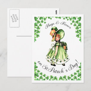 Frohen St. Patrick's Day. Vintage irische Mädchen- Postkarte