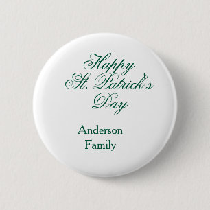 Frohen St. Patrick's Tag Familienname grün minimal Button