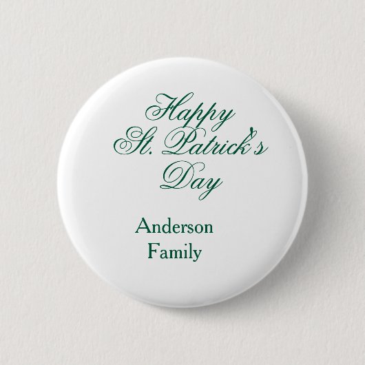Frohen St. Patrick's Tag Familienname grün minimal Button (Vorderseite)