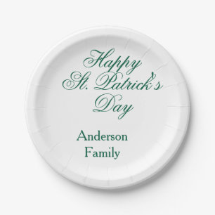 Frohen St. Patrick's Tag Familienname grün minimal Pappteller