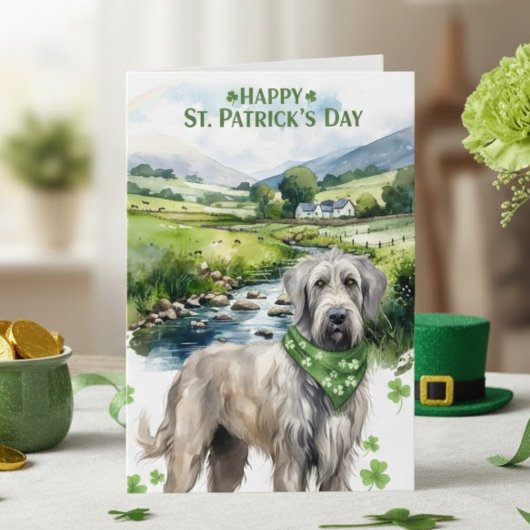 Frohen St. Patrick's Tag Irischer Wolfshund Aquare Karte