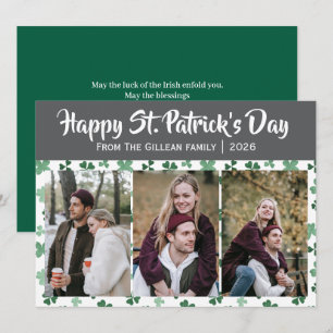 Frohen St. Patricks Tag Kleeblatt Familie 3 Foto Feiertagskarte