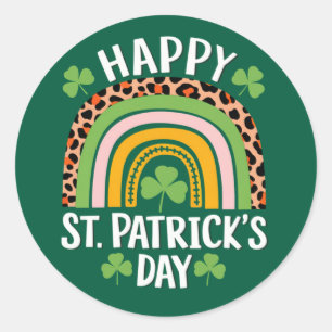 Frohen St. Patrick's Tag Regenbogen Shamrock Runder Aufkleber