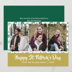 Frohen St. Patricks Tag Shamrocks Familie 3 Foto Feiertagskarte