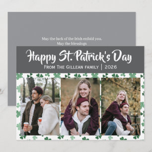 Frohen St. Patricks Tag Shamrocks Familie 3 Foto Feiertagskarte