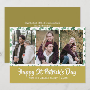 Frohen St. Patrick's Tag Shamrocks Familie 3 Foto Feiertagskarte