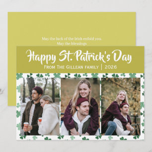 Frohen St. Patricks Tag Shamrocks Familie 3 Foto Feiertagskarte