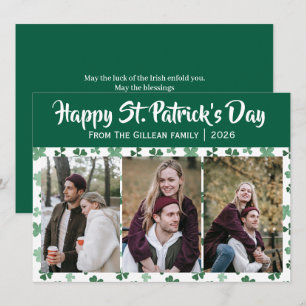 Frohen St. Patricks Tag Shamrocks Familie 3 Foto Feiertagskarte