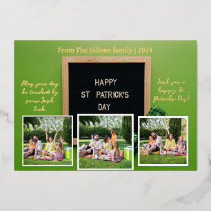 Frohen St. Patricks Tag Shamrocks Familie 3 Foto Folien Feiertagskarte