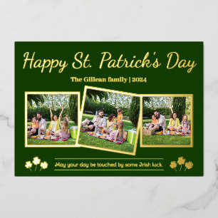 Frohen St. Patricks Tag Shamrocks Familie 3 Foto Folien Feiertagskarte