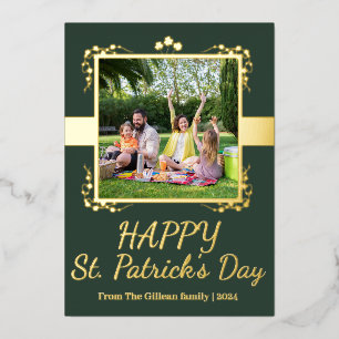 Frohen St. Patricks Tag Shamrocks Familie Ein Foto Folien Feiertagskarte