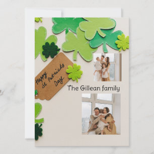 Frohen St. Patricks Tag Shamrocks Familie zwei Fot Feiertagskarte