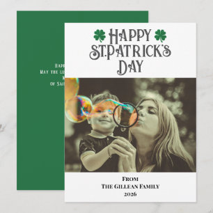 Frohen St. Patricks Tag Shamrocks Familienfoto  Feiertagskarte