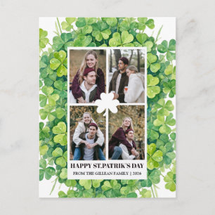 Frohen St. Patrick's Tag Shamrocks Familienfoto Feiertagspostkarte