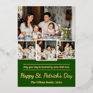 Frohen St. Patricks Tag Shamrocks Familienfoto Folien Feiertagskarte