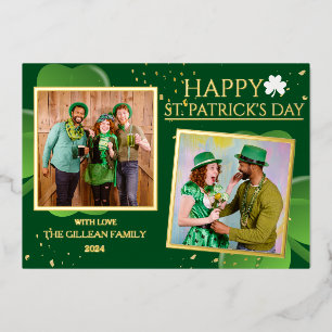 Frohen St. Patricks Tag Shamrocks Familienfoto Folien Feiertagskarte