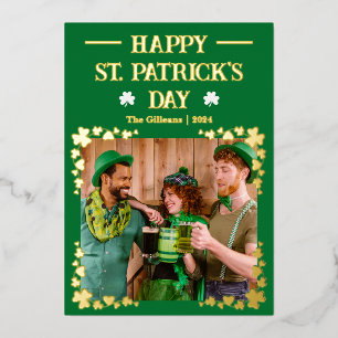 Frohen St. Patricks Tag Shamrocks Familienfoto Folien Feiertagskarte