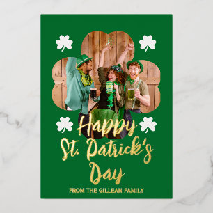 Frohen St. Patricks Tag Shamrocks Familienfoto Folien Feiertagskarte