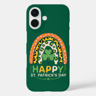 Frohen St. Patrick's Tag Süßer Regenbogen Leopard iPhone 16 Hülle