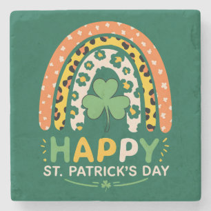 Frohen St. Patrick's Tag Süßer Regenbogen Leopard Steinuntersetzer
