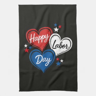 Frohen Tag der Arbeit Patriotische Herzen Rot Weiß Geschirrtuch