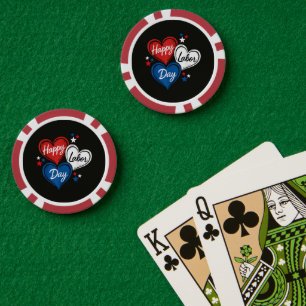 Frohen Tag der Arbeit Patriotische Herzen Rot Weiß Pokerchips