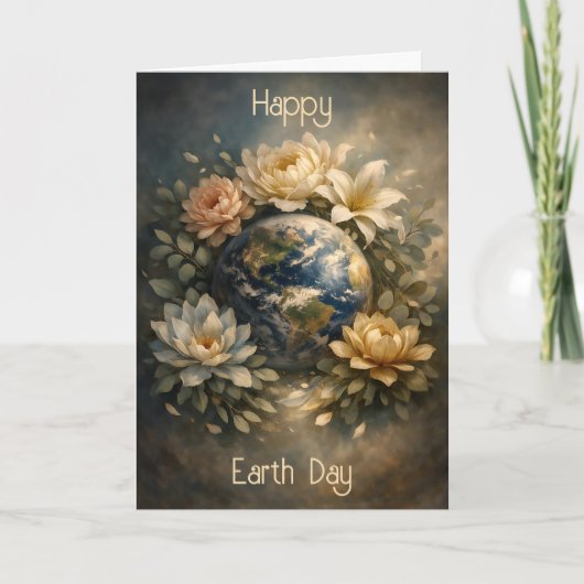 Frohen Tag der Erde Blumiger Planet Kunst Karte (Vorderseite)