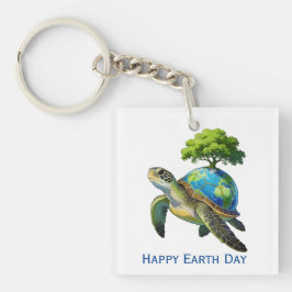 Frohen Tag der Erde Schildkröten Planet und Baum Schlüsselanhänger