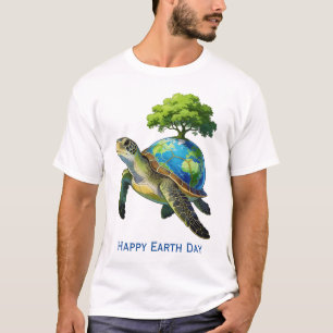 Frohen Tag der Erde Schildkröten Planet und Baum T-Shirt