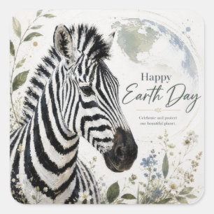 Frohen Tag der Erde Zebra-Wildtiere Quadratischer Aufkleber