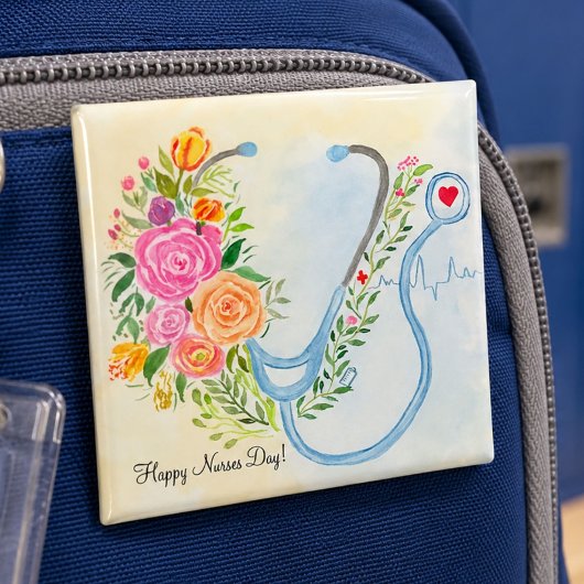 Frohen Tag der Krankenpfleger Florales Stethoskop  Button