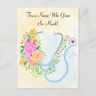 Frohen Tag der Krankenpfleger Florales Stethoskop  Postkarte
