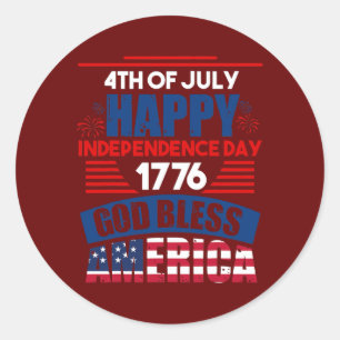 Frohen Unabhängigkeitstag 1776 Gott segne Amerika Runder Aufkleber