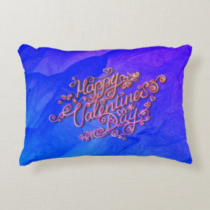 Frohen Valentinstag blaue Herzschrift Dekokissen