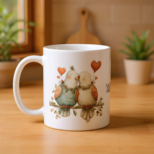 Frohen Valentinstag Charmante Liebesvögel Kaffeetasse