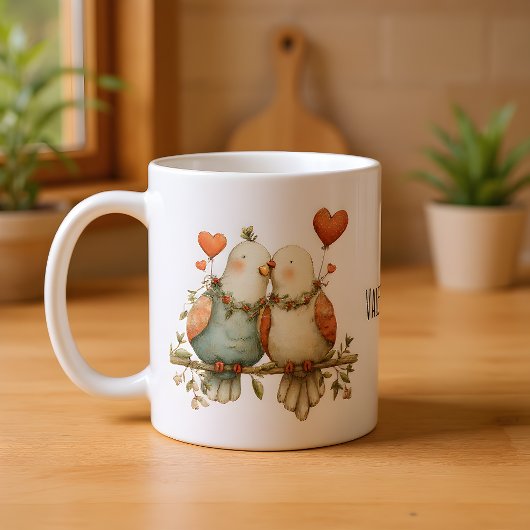 Frohen Valentinstag Charmante Liebesvögel Kaffeetasse