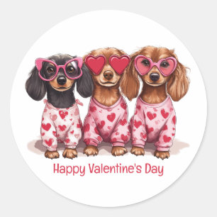 Frohen Valentinstag Dachshund Hunde Runder Aufkleber