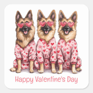 Frohen Valentinstag Deutsche Schäferhunde Quadratischer Aufkleber