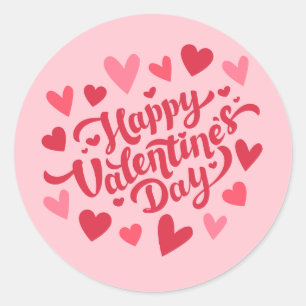 Frohen Valentinstag Elegantes Skript Rosa Herzen Runder Aufkleber
