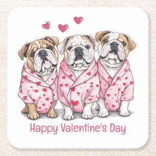 Frohen Valentinstag English Bulldogge Rechteckiger Pappuntersetzer