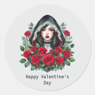 Frohen Valentinstag Gothic Lady Runder Aufkleber