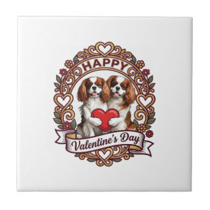 Frohen Valentinstag Hund Rotes Herz Floral Rahmen_ Fliese