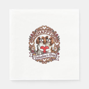 Frohen Valentinstag Hund Rotes Herz Floral Rahmen_ Serviette