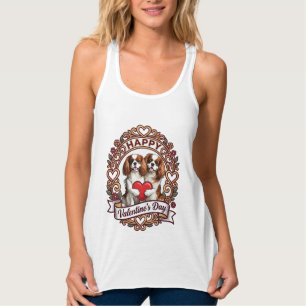 Frohen Valentinstag Hund Rotes Herz Floral Rahmen_ Tank Top