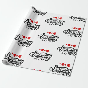 Frohen Valentinstag Kalligrafie Rote Herzen Pfeile Geschenkpapier