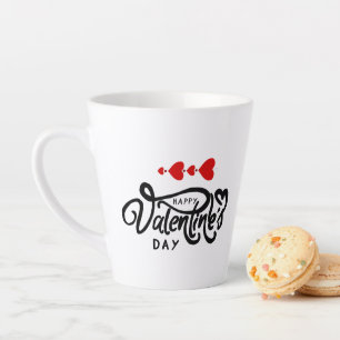 Frohen Valentinstag Kalligrafie Rote Herzen Pfeile Milchtasse