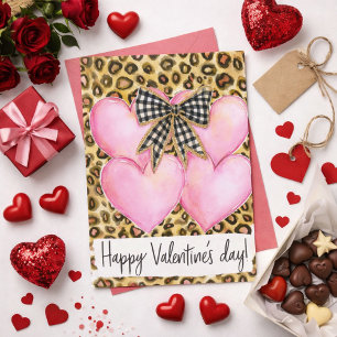 Frohen Valentinstag – Leopardenherzen und Schleife Karte